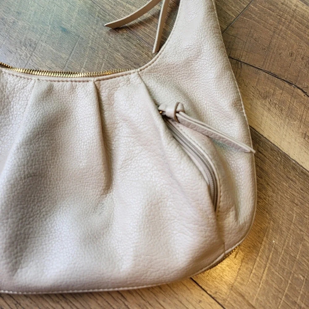 Blush Pink Pleated Hobo Bag Snakeskin Expandable Bottom Tassel Shoulder Bag